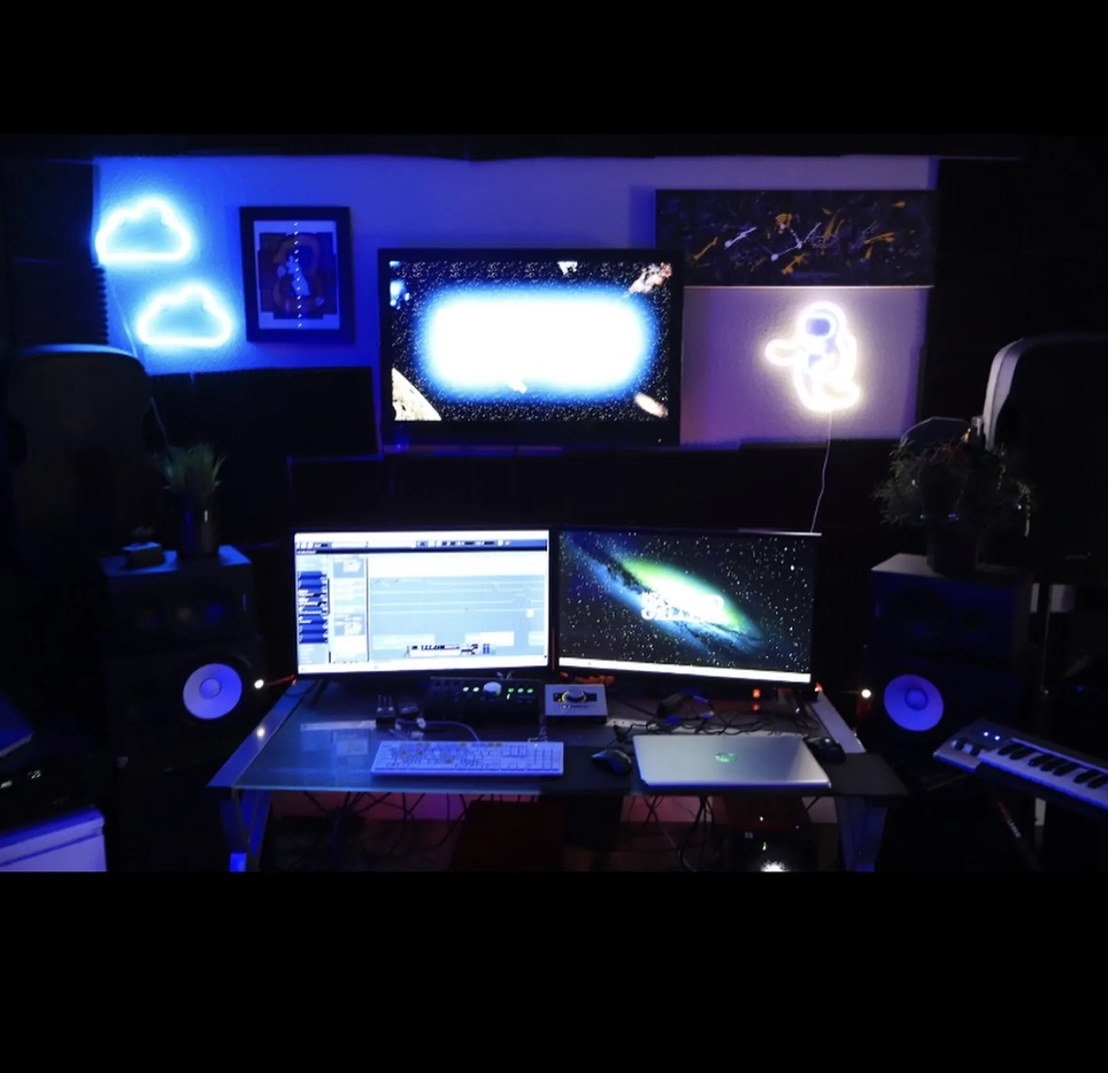 Tampa control room with neon cloud lighting